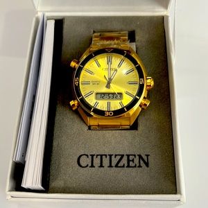 Citizen Sports Ana-digi Mens Watch 50M JM5462-56P Gold Plated Steel